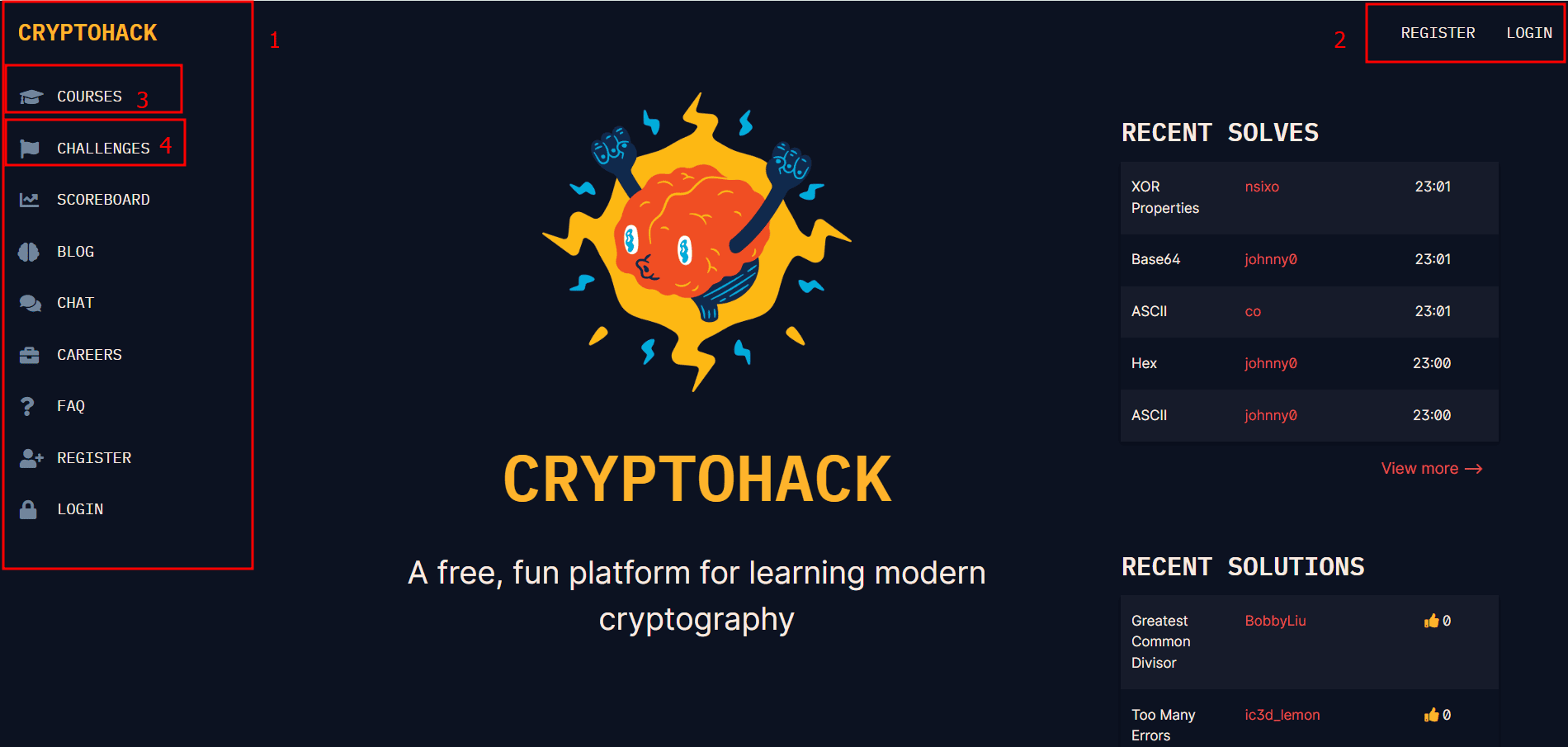 Cryptohack homepage